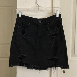 American Eagle black distressed stretch high rise denim skirt
